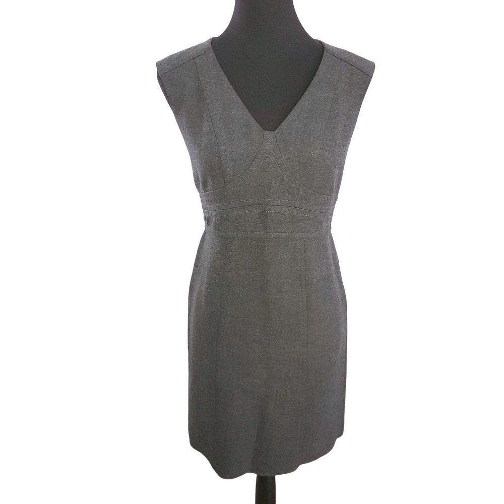 Ann Taylor Loft Dress Womans 4 Petite Gray Shift Sleeveless Empire Hem Flaw